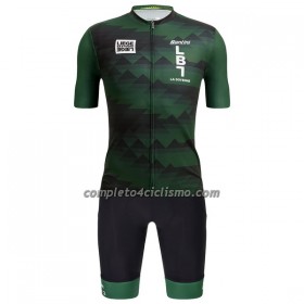 Completo Maglia + Pantaloncino con bretelle Santini 2023 Liege Bastogne Liege Manica Corta Verde